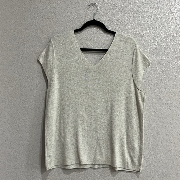 Talbots womens 2X  double vneck sweater 2X cap short sleeve Gold and off White - Picture 5 of 8